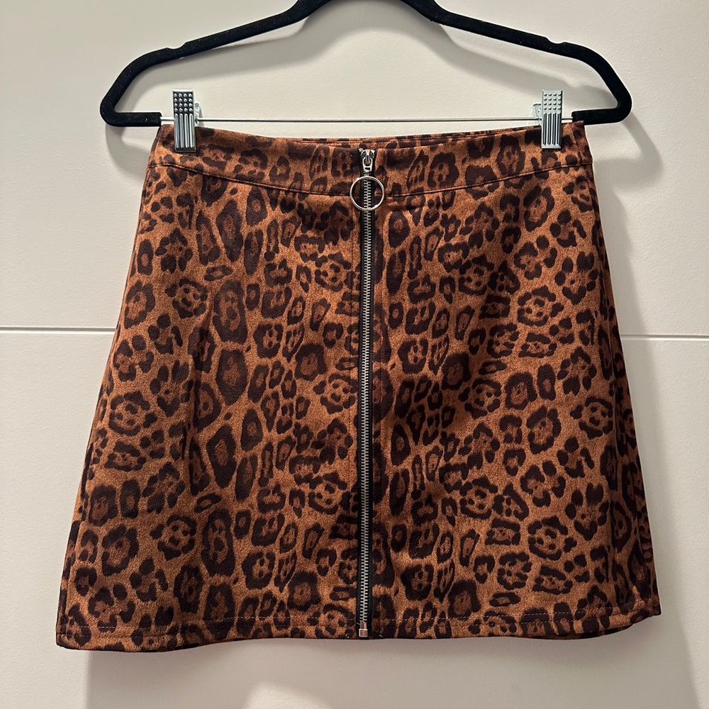 SHEIN Leopard Print Zip Front Mini Skirt Brown Animal Print Bodycon | Size M - Picture 6 of 8
